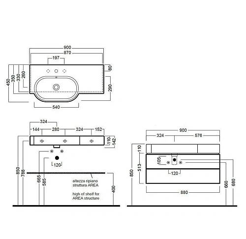 Раковина HATRIA AREA Y0U901 90 см Раковина HATRIA AREA Y0U901 90 см
