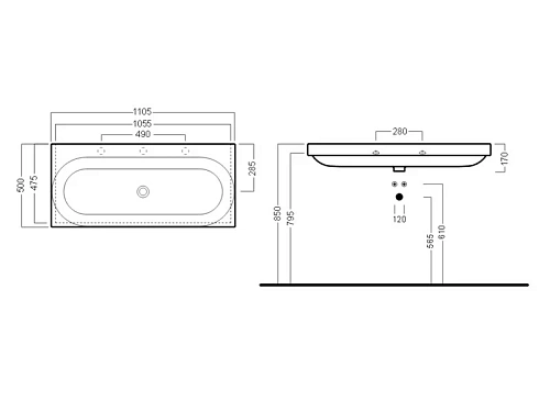 Раковина HATRIA DAYTIME Y0YR01 (с одним отверстием для смесителя) 110 см Раковина HATRIA DAYTIME Y0YR01 (с одним отверстием для смесителя) 110 см