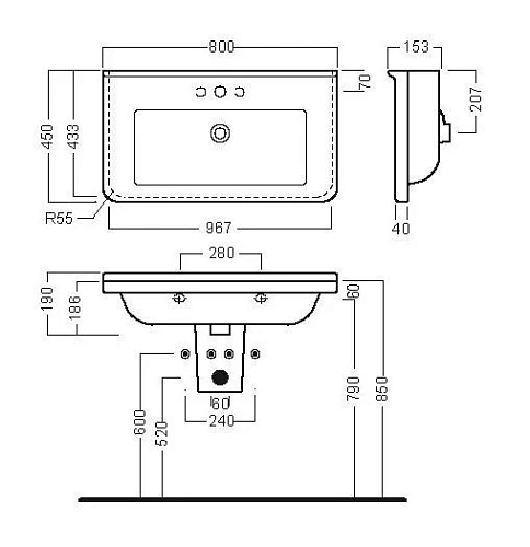 Раковина HATRIA ERIKA PRO YXE901 80 см Раковина HATRIA ERIKA PRO YXE901 80 см
