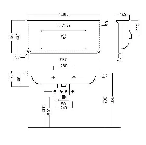 Раковина HATRIA ERIKA PRO YXEA01 100 см Раковина HATRIA ERIKA PRO YXEA01 100 см