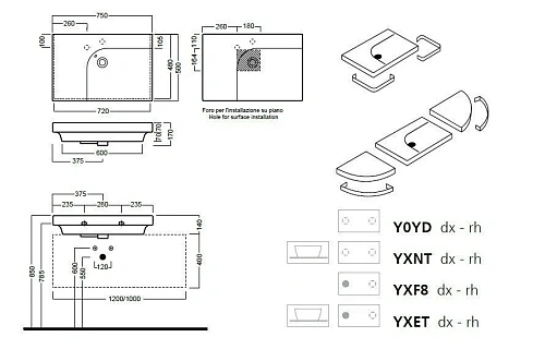 Раковина Hatria Grandangolo Y0YD01 75 см Раковина Hatria Grandangolo Y0YD01 75 см