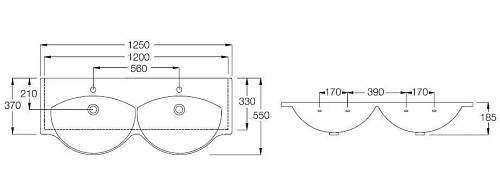Раковина HATRIA SOPHIE Y0Q501 двойная на 125 см Раковина HATRIA SOPHIE Y0Q501 двойная на 125 см