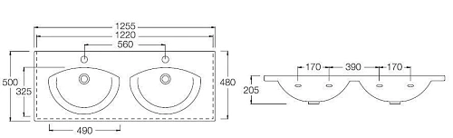 Раковина HATRIA SUSAN Y0HP01 двойная на 125 см Раковина HATRIA SUSAN Y0HP01 двойная на 125 см
