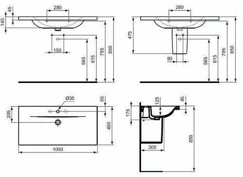 Раковина Ideal Standard Connect 100x49 E812601 Раковина Ideal Standard Connect 100x49 E812601