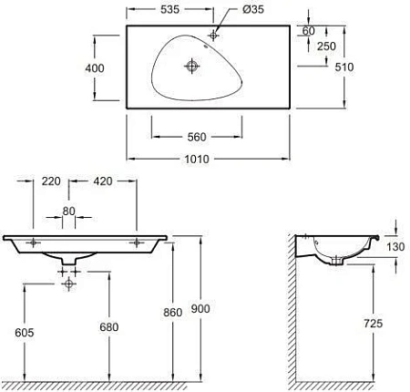 Раковина Jacob Delafon Nouvelle Vague 101 см EXAQ112-Z-00 Раковина Jacob Delafon Nouvelle Vague 101 см EXAQ112-Z-00