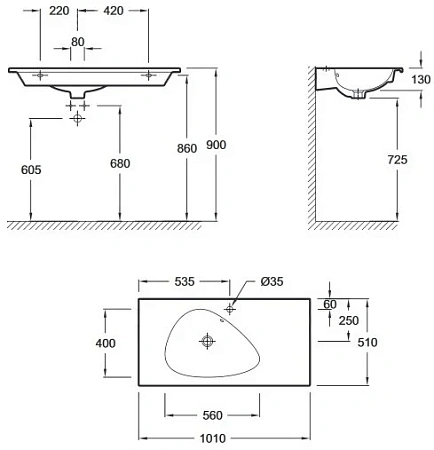 Раковина Jacob Delafon Nouvelle Vague 101 см EXAQ112-Z-MK4 Раковина Jacob Delafon Nouvelle Vague 101 см EXAQ112-Z-MK4