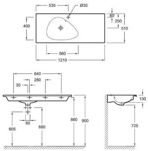 Раковина Jacob Delafon Nouvelle Vague 121 см EXAP112-Z-MK4 Раковина Jacob Delafon Nouvelle Vague 121 см EXAP112-Z-MK4