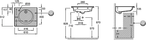 Раковина Jacob Delafon Odeon rive gauche 61 см EXBA112-Z-00 Раковина Jacob Delafon Odeon rive gauche 61 см EXBA112-Z-00