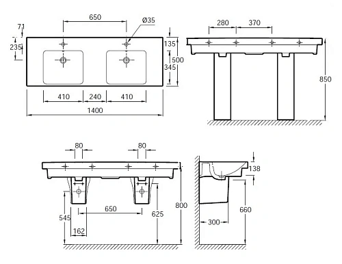 Раковина Jacob Delafon Odeon up 140 см E4779-00 Раковина Jacob Delafon Odeon up 140 см E4779-00