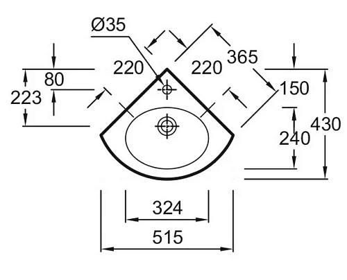 Раковина Jacob Delafon Ove E1566-00 угловая 36х36 см Раковина Jacob Delafon Ove E1566-00 угловая 36х36 см