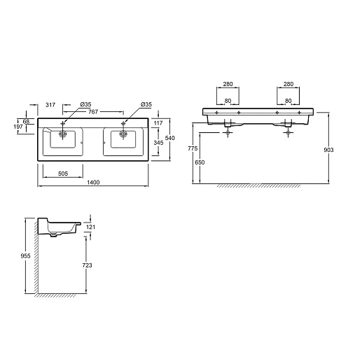Раковина Jacob Delafon Soprano 140 см EXJ112-00 Раковина Jacob Delafon Soprano 140 см EXJ112-00