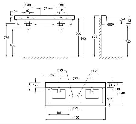 Раковина Jacob Delafon Soprano 140 см EXJ122-00 Раковина Jacob Delafon Soprano 140 см EXJ122-00