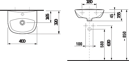 Раковина Jika Zeta 40 1 отверстие 8.1539.3.000.104.1 Раковина Jika Zeta 40 1 отверстие 8.1539.3.000.104.1