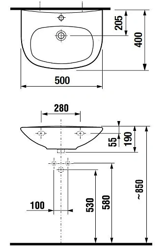 Раковина Jika Zeta 50 1 отверстие 8.1039.0.000.104.9 Раковина Jika Zeta 50 1 отверстие 8.1039.0.000.104.9