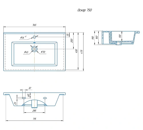 Раковина Kirovit Оскар 75 249744 Раковина Kirovit Оскар 75 249744