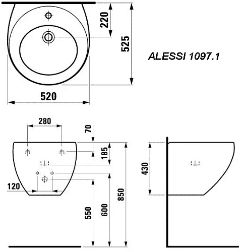 Раковина Laufen Alessi 1097.1 (8.1097.1.400.104.1), 520х525 мм объединенная с полупьедесталом Раковина Laufen Alessi 1097.1 (8.1097.1.400.104.1), 520х525 мм объединенная с полупьедесталом