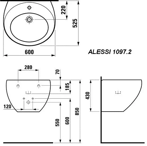 Раковина Laufen Alessi 1097.2 (600х525мм, 8.1097.2.400.104.1) объединенная с полупьедесталом Раковина Laufen Alessi 1097.2 (600х525мм, 8.1097.2.400.104.1) объединенная с полупьедесталом