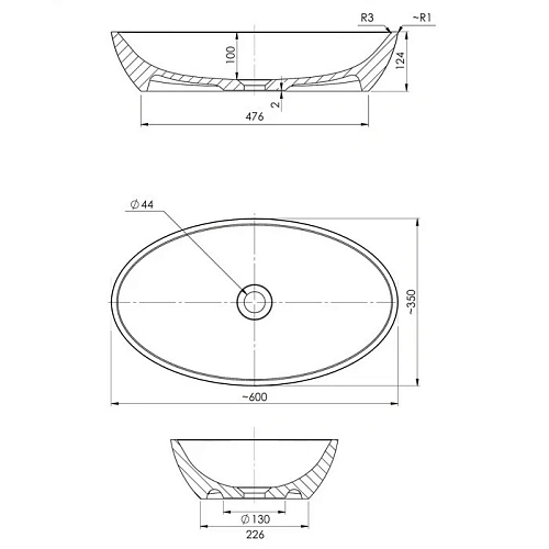 Раковина OMNIRES SIENA 60х35 см (белая/серая) SIENALUNBSP Раковина OMNIRES SIENA 60х35 см (белая/серая) SIENALUNBSP