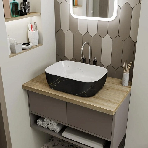 Раковина Point Вега 46 PN43711WB прямоугольная, белый и черный Раковина Point Вега 46 PN43711WB прямоугольная, белый и черный