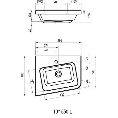 Раковина Ravak 10° 55x48,5 (левый) XJIL1155000 Раковина Ravak 10° 55x48,5 (левый) XJIL1155000