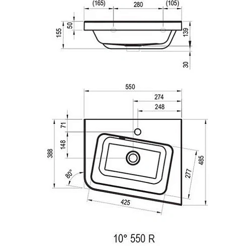 Раковина Ravak 10° 55x48,5 (правый) XJIP1155000 Раковина Ravak 10° 55x48,5 (правый) XJIP1155000