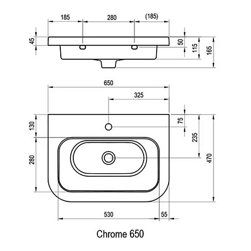 Раковина Ravak Chrome 65x47 см XJG01165000 Раковина Ravak Chrome 65x47 см XJG01165000