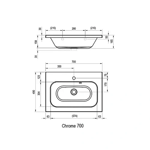 Раковина Ravak Chrome 70x49 см XJG01170000 Раковина Ravak Chrome 70x49 см XJG01170000
