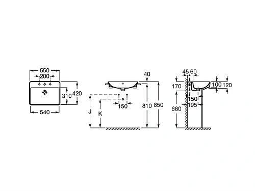 Раковина Roca Inspira Square 55x42 32753S000 Раковина Roca Inspira Square 55x42 32753S000