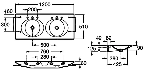 Раковина Roca Kalahari 327896000двойная 120 см Раковина Roca Kalahari 327896000двойная 120 см