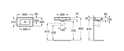 Раковина Roca Meridian 60x32 32724T000 Раковина Roca Meridian 60x32 32724T000