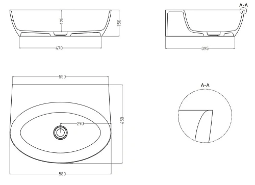 Раковина Salini ALDA WALL 01 покраска по RAL полностью 140311GF 580x450 накладная S-Sense Раковина Salini ALDA WALL 01 покраска по RAL полностью 140311GF 580x450 накладная S-Sense