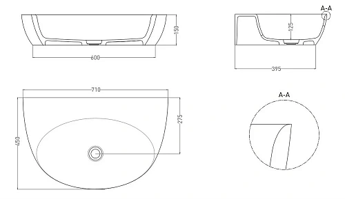 Раковина Salini ALDA WALL 03 покраска по RAL полностью 140313GF 710x450 накладная S-Sense Раковина Salini ALDA WALL 03 покраска по RAL полностью 140313GF 710x450 накладная S-Sense