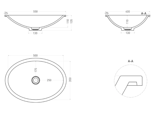 Раковина Salini MAREA 11 в цвете по RAL 1802211MF 550x400 встраиваемая S-Stone Раковина Salini MAREA 11 в цвете по RAL 1802211MF 550x400 встраиваемая S-Stone