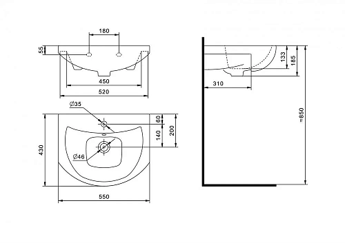Раковина Santek БАЛТИКА 55 1WH501702 1.WH50.1.702 Раковина Santek БАЛТИКА 55 1WH501702 1.WH50.1.702