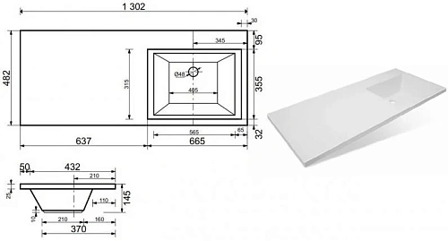 Раковина Style Line Даллас/Эстетика 1300x482, правый СС-00000540 Раковина Style Line Даллас/Эстетика 1300x482, правый СС-00000540