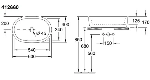 Раковина Villeroy & Boch Architectura 40 x 60 см 41266001 накладная Раковина Villeroy & Boch Architectura 40 x 60 см 41266001 накладная