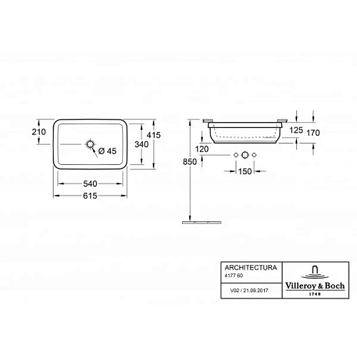 Раковина Villeroy & Boch Architectura 41.5 x 61.5 см 41776001 под столешницу Раковина Villeroy & Boch Architectura 41.5 x 61.5 см 41776001 под столешницу
