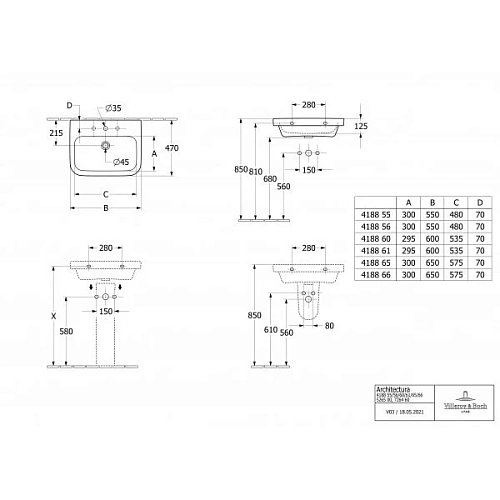 Раковина Villeroy & Boch Architectura 47 x 55 см 41885501 Раковина Villeroy & Boch Architectura 47 x 55 см 41885501