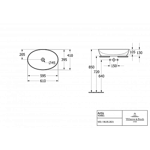 Раковина Villeroy & Boch Artis 41 x 61 см CeramicPlus матовый 419861RW накладная Раковина Villeroy & Boch Artis 41 x 61 см CeramicPlus матовый 419861RW накладная