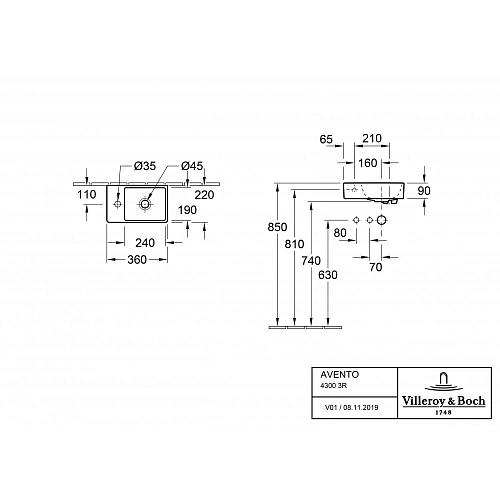 Раковина Villeroy & Boch Avento 36 x 22 см 43003R01 Раковина Villeroy & Boch Avento 36 x 22 см 43003R01