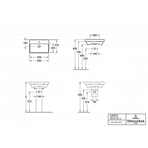 Раковина Villeroy & Boch Avento 37 x 55 см 4A005501 Раковина Villeroy & Boch Avento 37 x 55 см 4A005501