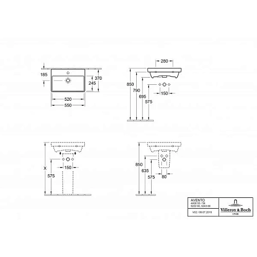 Раковина Villeroy & Boch Avento 37 x 55 см 4A005501 Раковина Villeroy & Boch Avento 37 x 55 см 4A005501