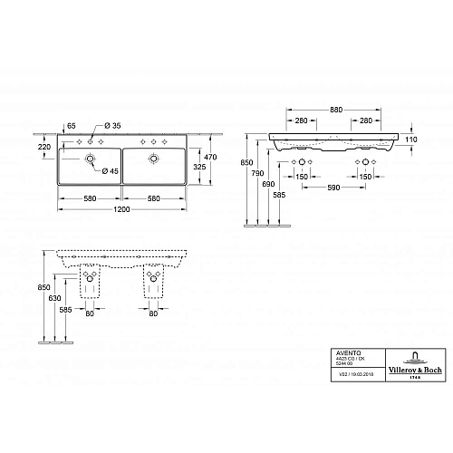 Раковина Villeroy & Boch Avento 47 x 120 см 4A23CK01 Раковина Villeroy & Boch Avento 47 x 120 см 4A23CK01