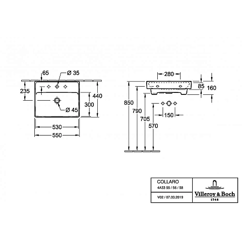 Раковина Villeroy & Boch Collaro 44 x 55 см 4A335501 Раковина Villeroy & Boch Collaro 44 x 55 см 4A335501