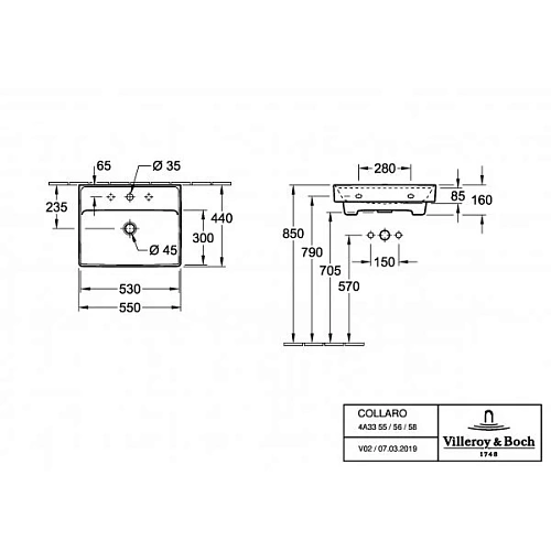 Раковина Villeroy & Boch Collaro 44 x 55 см 4A335501 Раковина Villeroy & Boch Collaro 44 x 55 см 4A335501