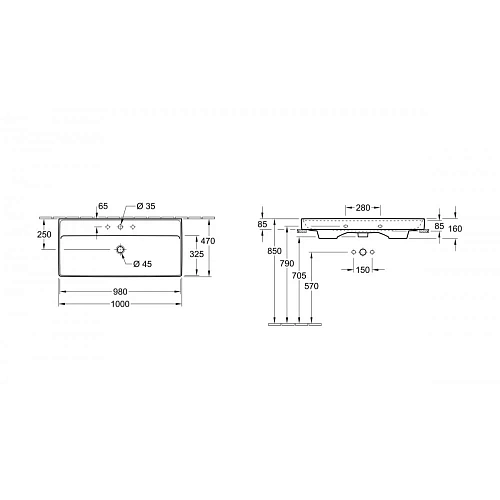 Раковина Villeroy & Boch Collaro 47 x 100 см 4A331G01 Раковина Villeroy & Boch Collaro 47 x 100 см 4A331G01