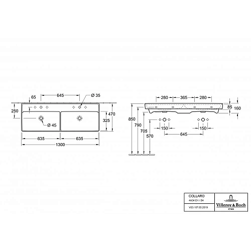 Раковина Villeroy & Boch Collaro 47 x 130 см 4A34D101 Раковина Villeroy & Boch Collaro 47 x 130 см 4A34D101