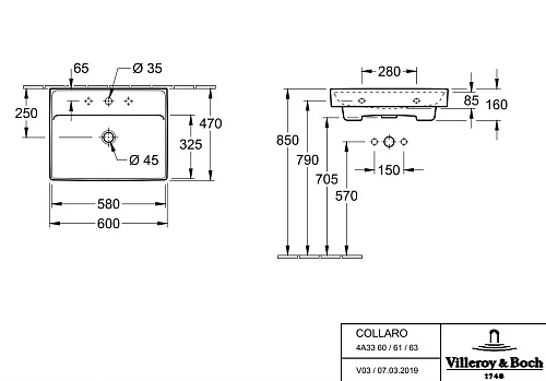 Раковина Villeroy & Boch Collaro 47 x 60 см 4A336001 Раковина Villeroy & Boch Collaro 47 x 60 см 4A336001