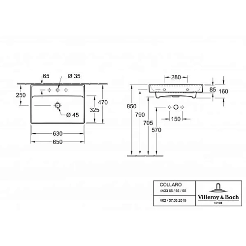 Раковина Villeroy & Boch Collaro 47 x 65 см 4A3365R1 Раковина Villeroy & Boch Collaro 47 x 65 см 4A3365R1