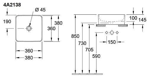 Раковина Villeroy & Boch Collaro 4A2138RW (4A21 38 RW) Stone White, CeramicPlus Раковина Villeroy & Boch Collaro 4A2138RW (4A21 38 RW) Stone White, CeramicPlus
